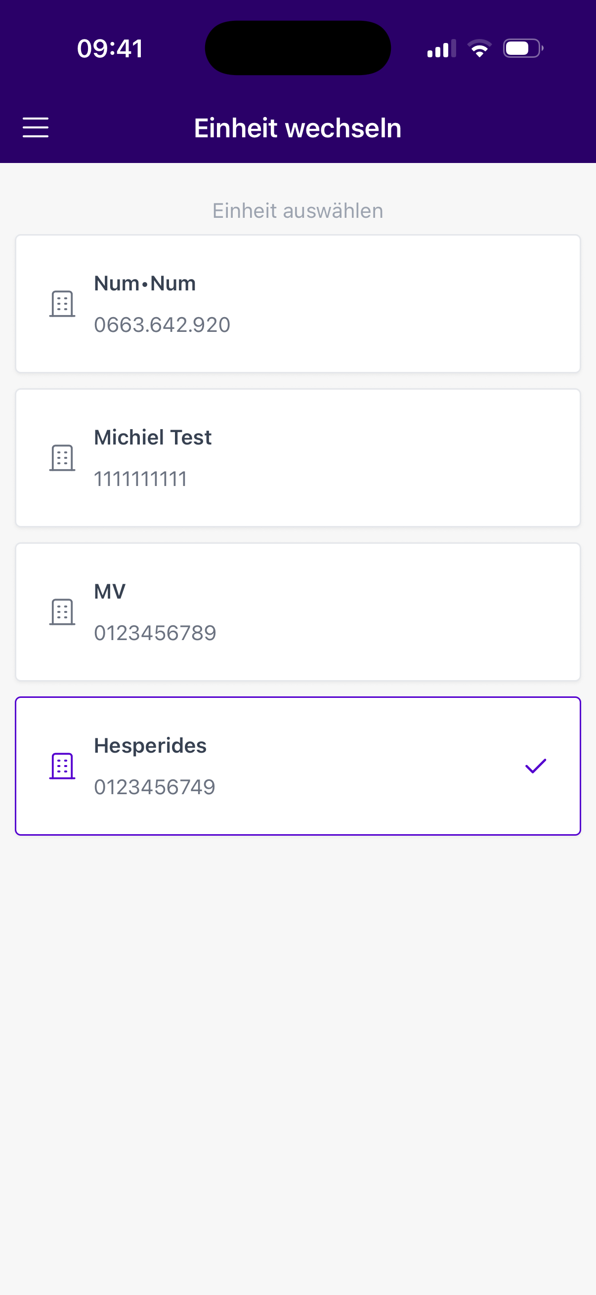 Unternehmen in der App auswählen