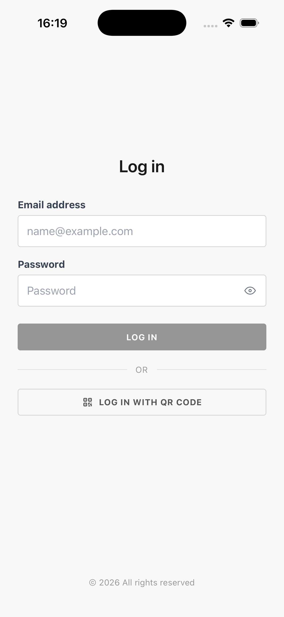 Anmeldebildschirm der App