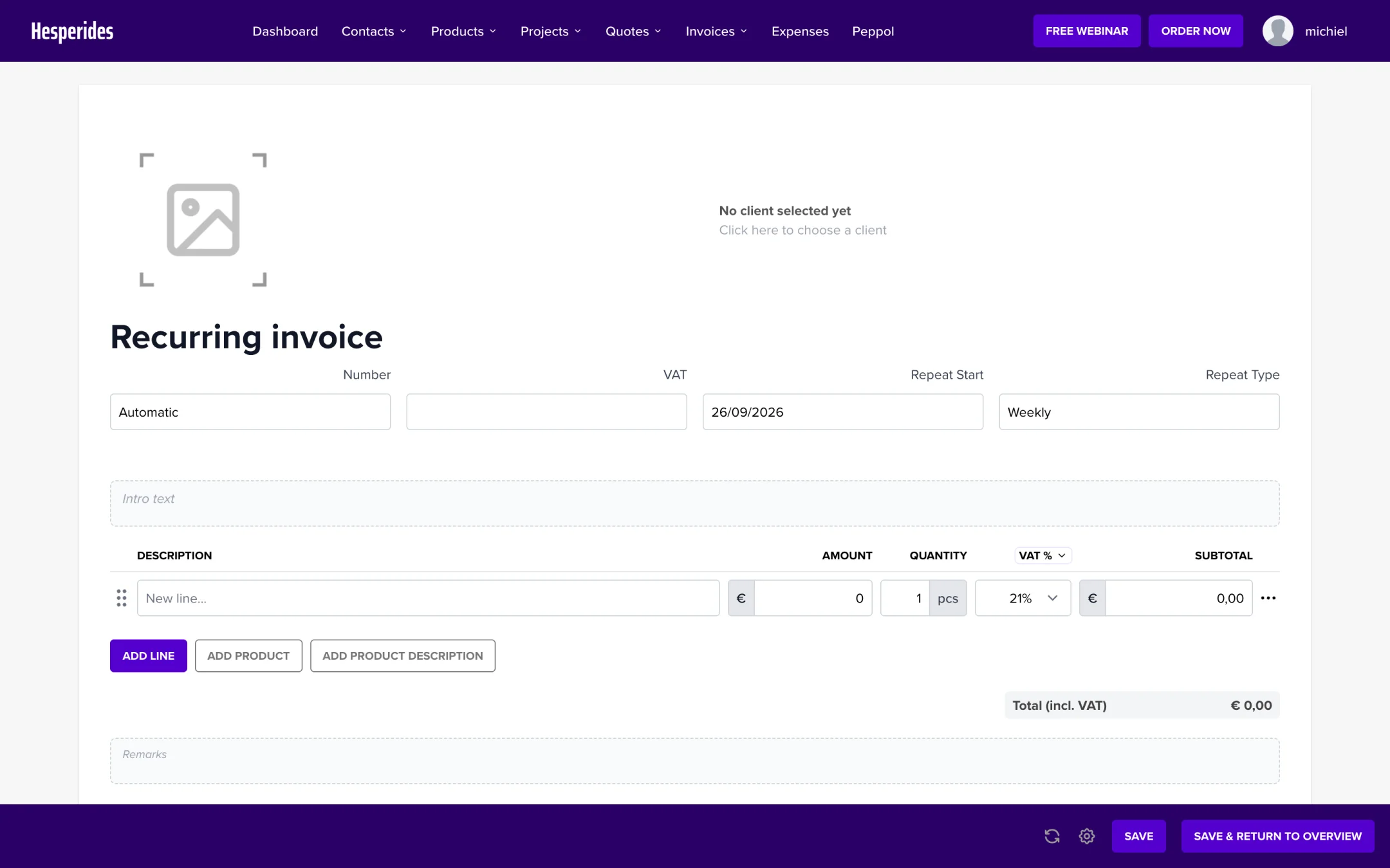 Create recurring invoice