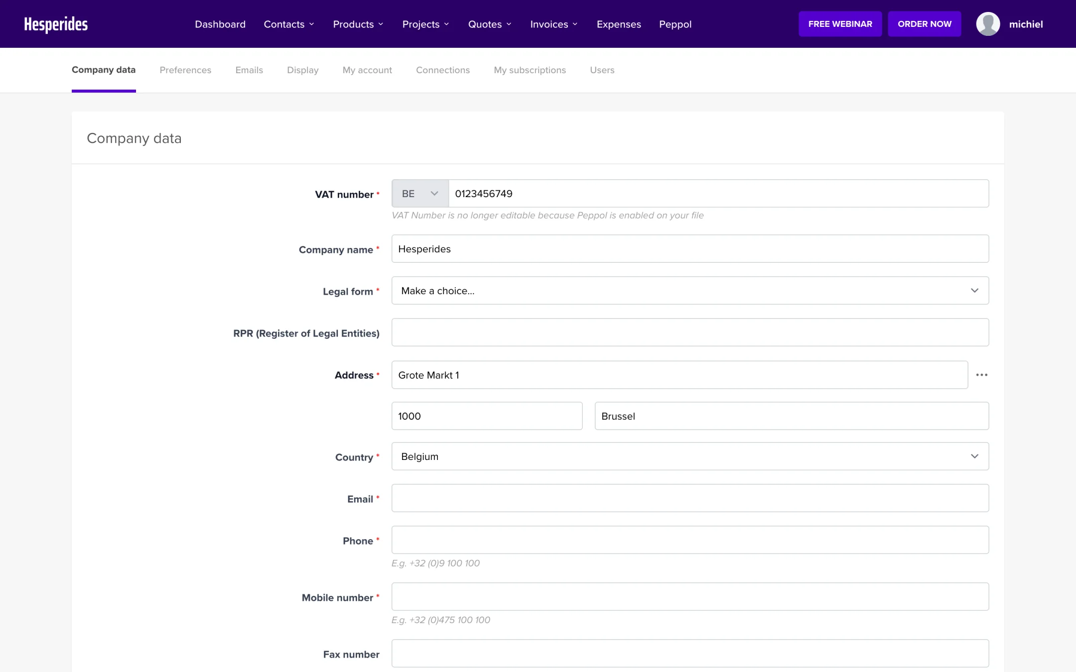 Fill in company details