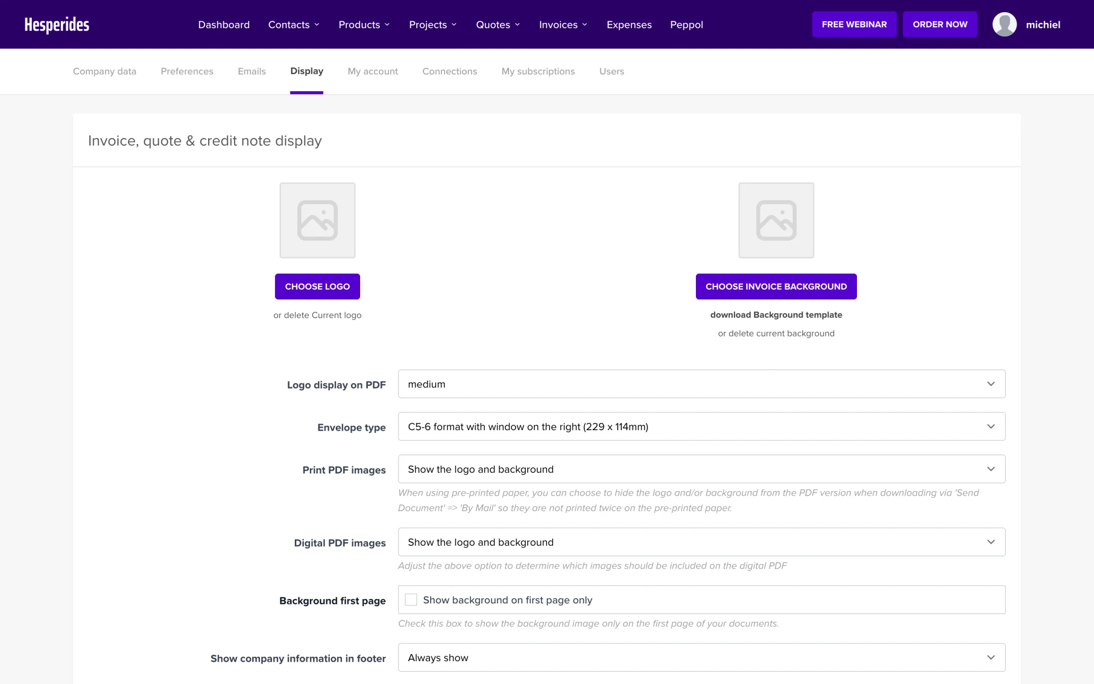 Configure invoice settings