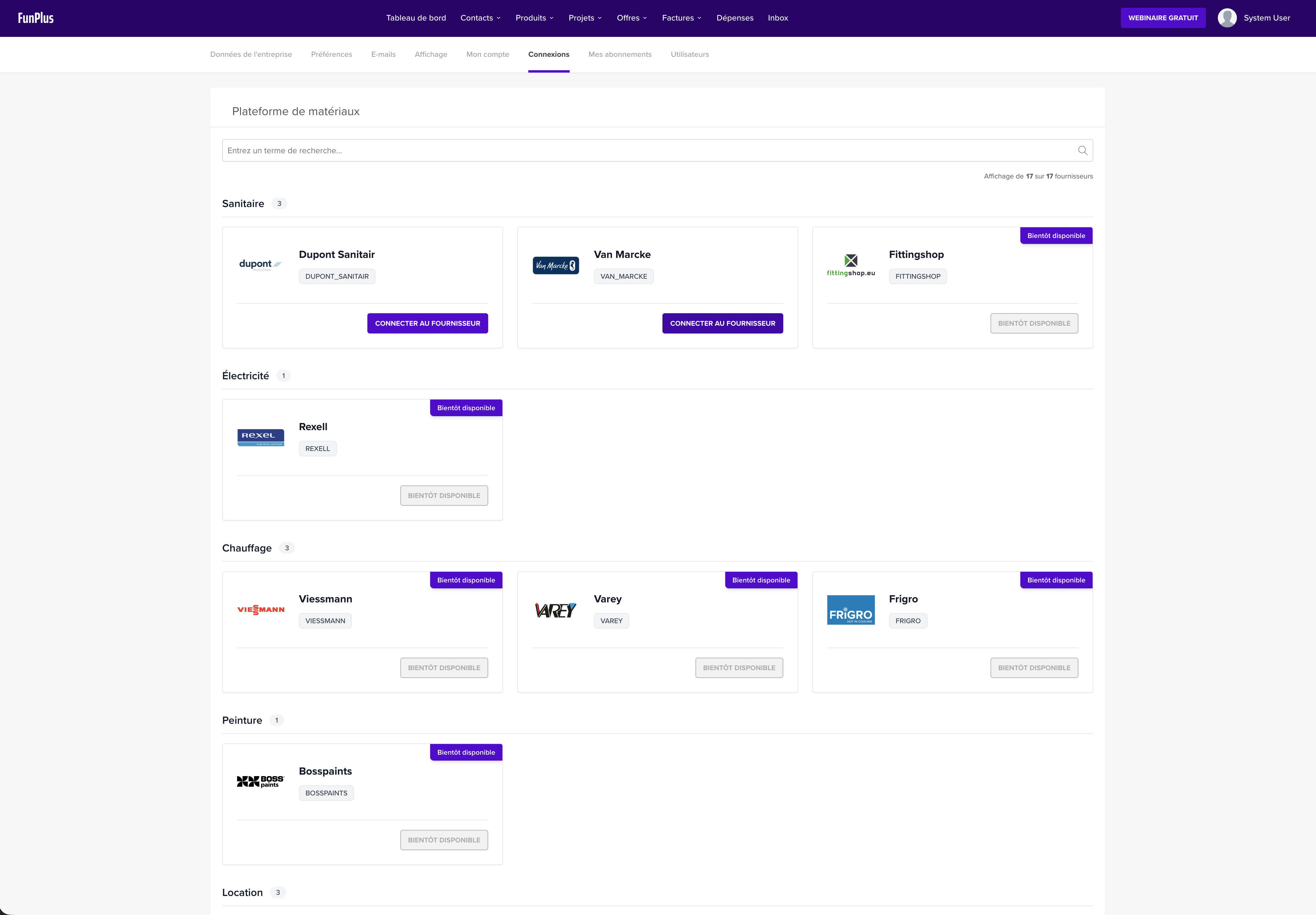 Page Plateforme de matériaux