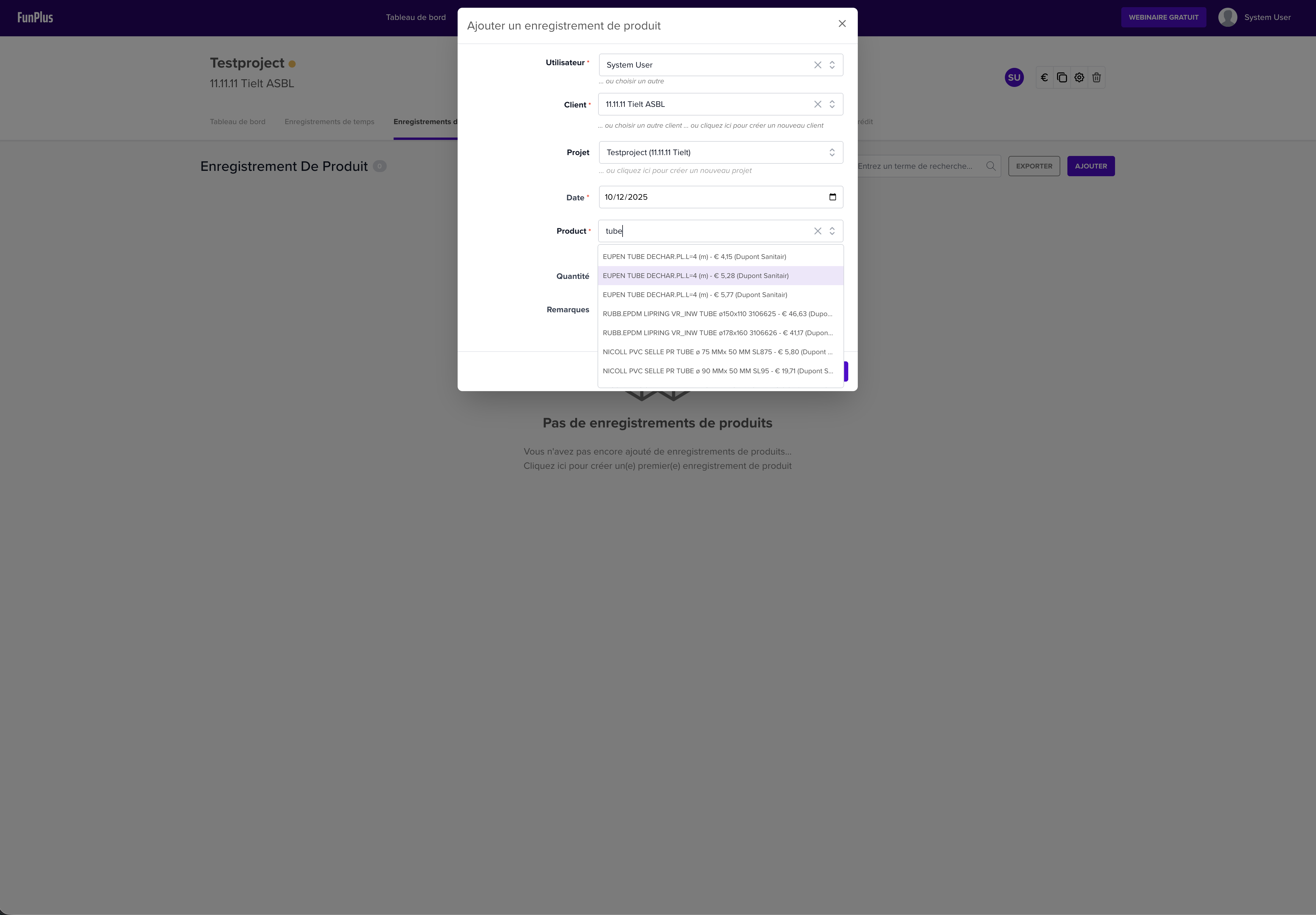 Enregistrement de produit avec produit fournisseur