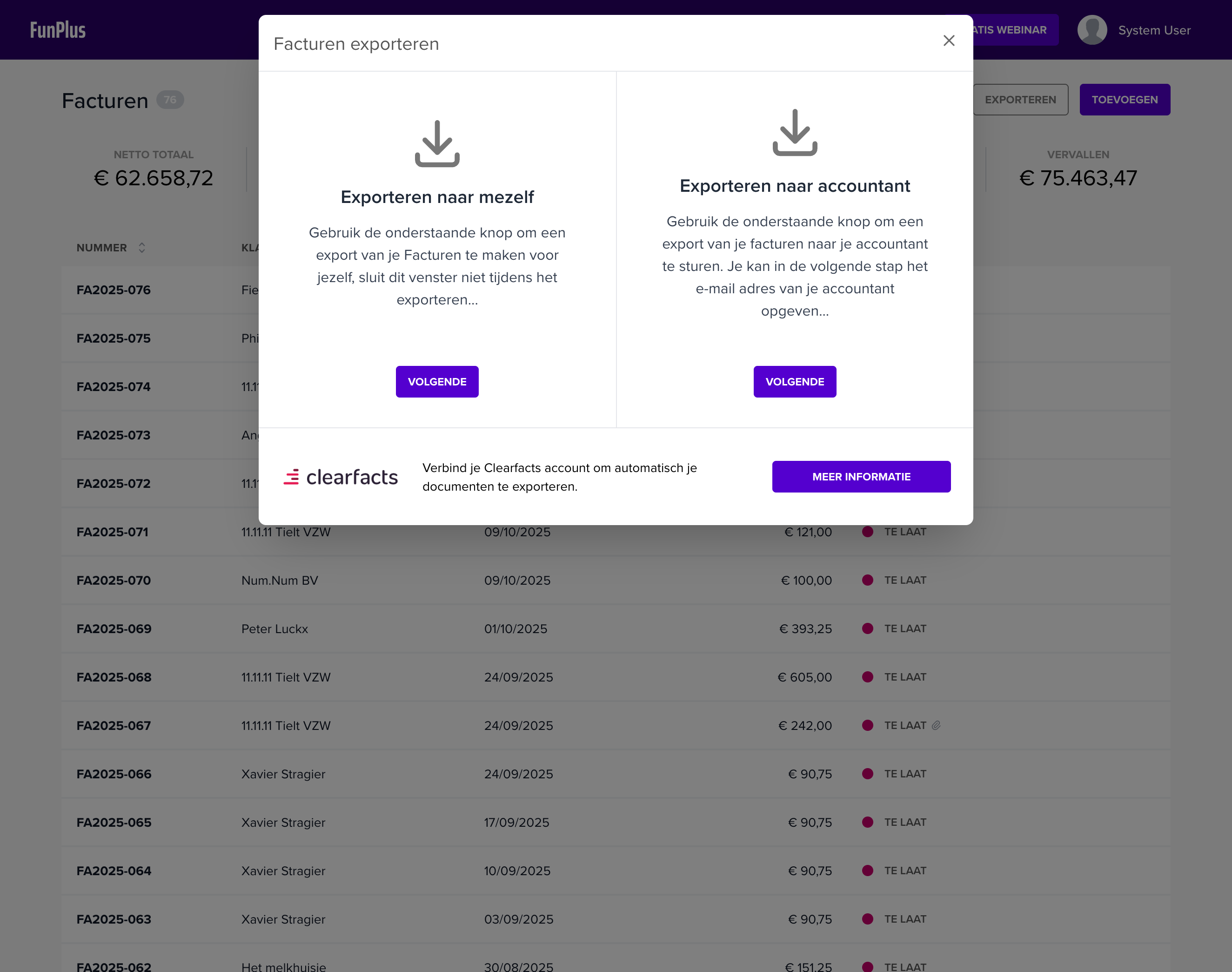 Facturen exporteren